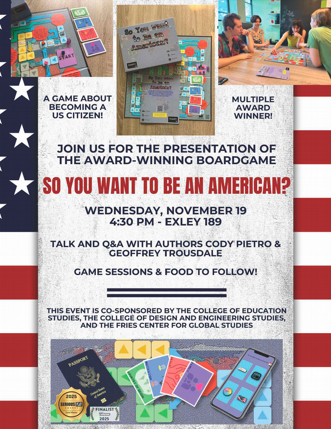 Presentation of the award-winning So You Want to Be an American? 4:30 PM at Exley 189